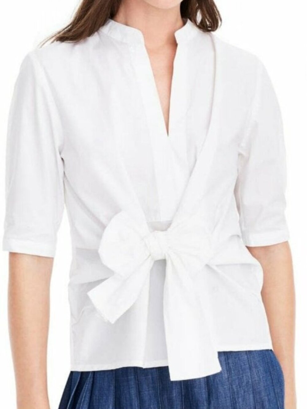 J.Crew Cotton Poplin Tie-Front Blouse Top - White - Size XS